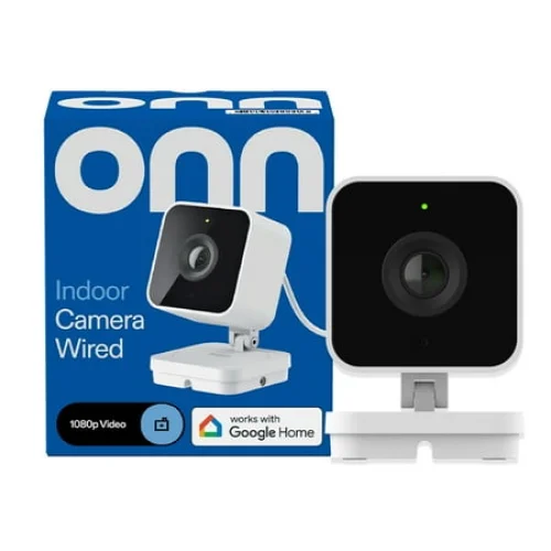 onn Wired Indoor Security Camera, 1080p HDR Video, Intelligent Alerts with Google Home