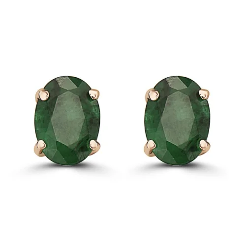 Birthstone 14K Rose Gold 1.34 cts Natural Green Emerald Stud Earrings for Women