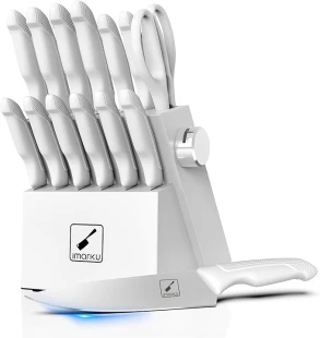 Imarku 14pcs Stainless Steel Knife Set With Block - White