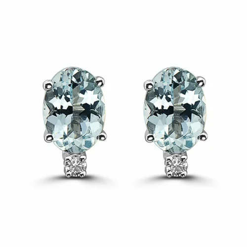 Birthstone 14K White Gold Aquamarine Nude Diamond 0.62 cts Earrings