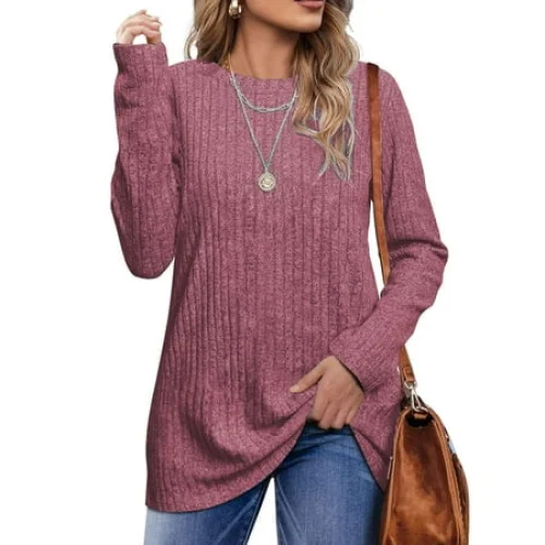 Fantaslook Long Sleeve Shirts for Women Crew Neck Casual Tunic Tops Lightweight Pullover