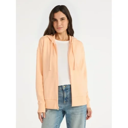 Time and Tru Women's Zip Front Fleece Hoodie Jacket, Sizes XS-XXXL