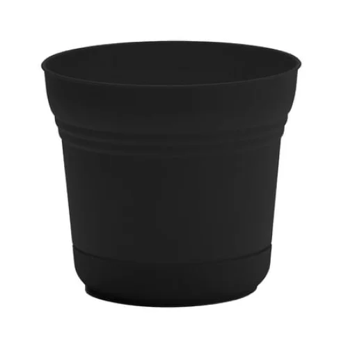 Bloem Saturn 7" Black Round Resin Planter Pot with Snap-in Saucer for Indoor and Outdoor Gardening