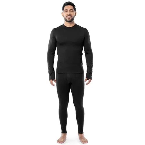 Fruit of the Loom Men's Heavyweight Brushed Back Fleece Thermal Underwear Base Layer Set, Black, XX-Large