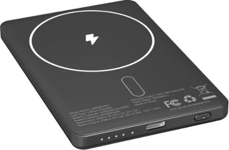 Energizer - 5,000mAh SLIM METAL 20W Magnetic Wireless Qi/Qi2.0/MagSafe PowerBank, Portable Charger, 2 Outputs, LED Display, & USB-C - Black