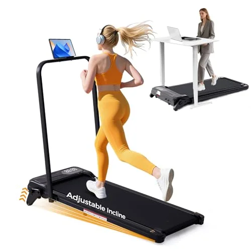 Folding Walking Pad Treadmill with Handle Bar and Adjustable Incline, 3.5HP, Portable, Up to 350LBS