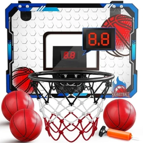 JoyStone Indoor Basketball Hoop with Scoreboard, 3 Balls, and Breakaway Rim for Kids and Adults