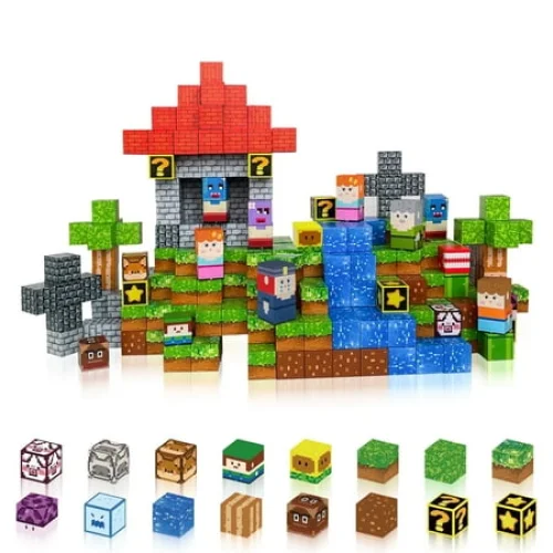 100pcs Crtynell Magnetic Blocks - Build a Plants Wars Set, STEM Sensory Toys for Toddlers Ages 3+