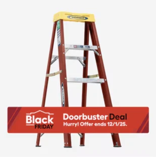 Werner FS204P2025 4-ft Fiberglass Step Ladder – Type 2, 225 lb Load Capacity, 8-ft Reach Height