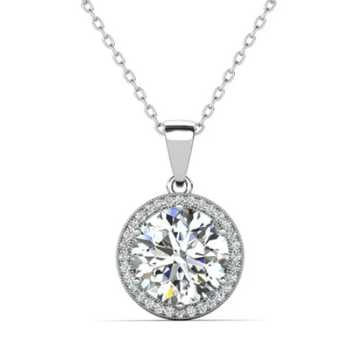 Cate & Chloe Sophia 18k White Gold Plated Halo Necklace with Simulated Diamond Crystals for Women
