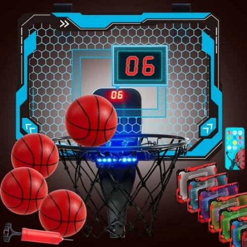 Mini Basketball Hoop Indoor Door Room Kids Basketball Hoop with 4 Balls & Adjustable LED Board