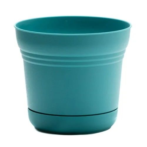 Bloem Saturn 7" Bermuda Teal Round Resin Planter Pot with Snap-in Saucer for Indoor/Outdoor Use
