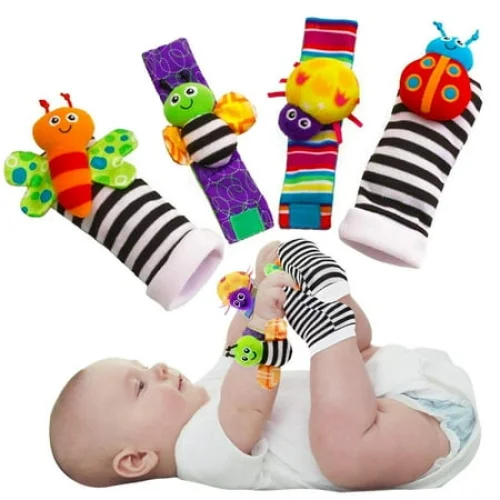 Baby Soft Wrist Rattles Foot Finder Socks Set - Infant Rattle Socks and Hand Rattles for 0-6 Months