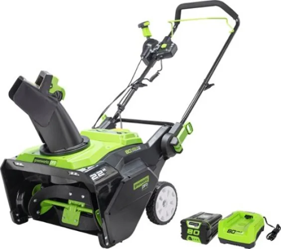 Greenworks 80V 22" Cordless Brushless Snow Blower with 4.0 Ah Battery and Rapid Charger