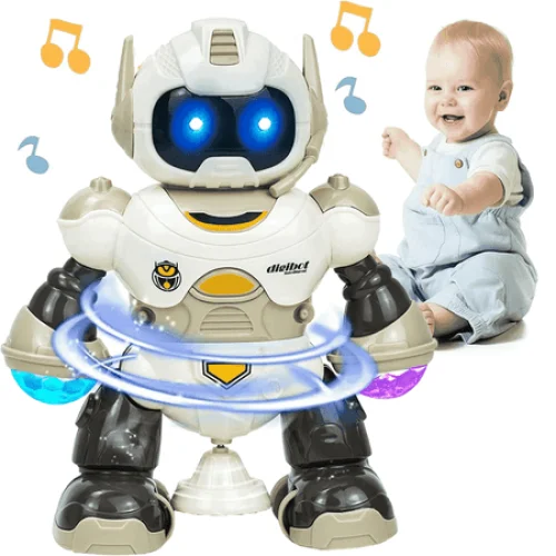 Lvelia Electronic Musical Walking Dancing Interactive Robot Toy with Lights & 360° Rotation, Brown