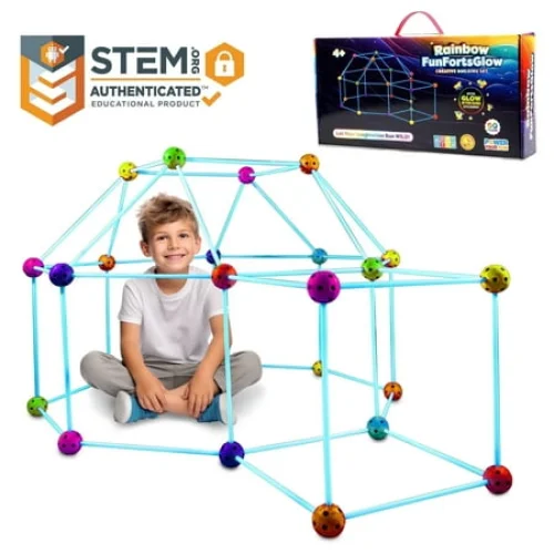 90 Pieces Power Your Fun Forts Construction Set Glow in the Dark Building Set with Stickers for Kids 4+