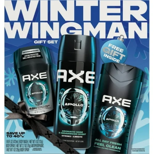 3 Count AXE Winter Wingman Apollo Gift Set Body Wash, Deodorant Spray & Antiperspirant Stick