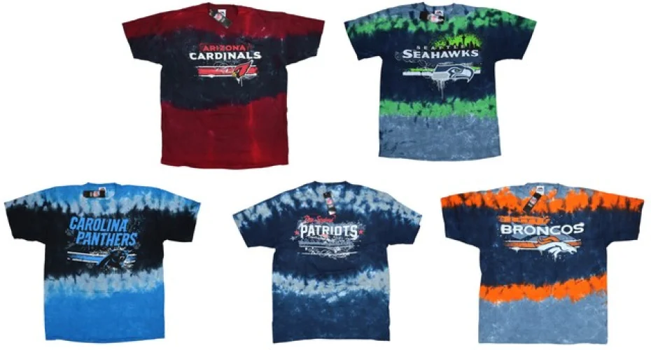 NFL Team Apparel Liquid Blue Tie Dye Horizon Stencil Crew Neck Men's T-Shirt NWT