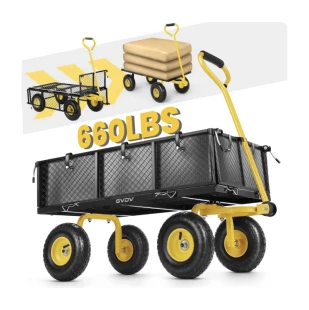 GVDV Heavy Duty Steel Garden Cart with Liner, 660lbs Capacity, 3 Cu ft