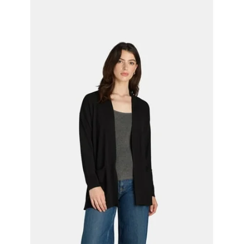 Time and Tru Women's Open Front Cardigan Sweater, Sizes XS-4X, Ribbed Panels, Front Pockets