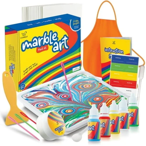 CraftBud Marbling Paint Kit & Toy for Kids Art with 5 Colors, Guide Book, Arts & Crafts for Ages 6+
