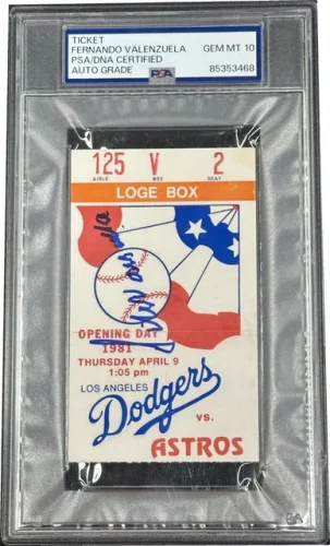 Fernando Valenzuela Hand Signed Opening Day Ticket Autographed 4/9/1981 PSA 10