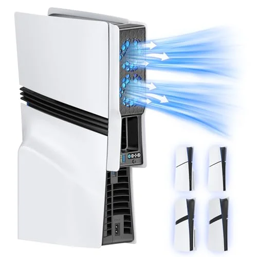 Auto Cooling Fan for PS5 Slim/Pro Console, Silent Adjustable Speed Cooling System, White
