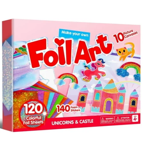 Joyfy Fashion Foil Art Kit for Kids with 10 Canvases, 120 Foil Sheets, and 140 Foam Stickers