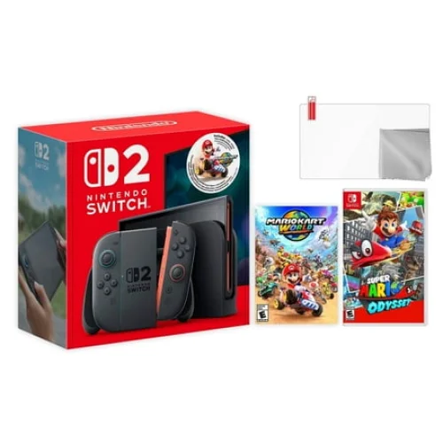 Nintendo Switch 2 Mario Kart World Bundle 256GB with Super Mario Odyssey & Accessories