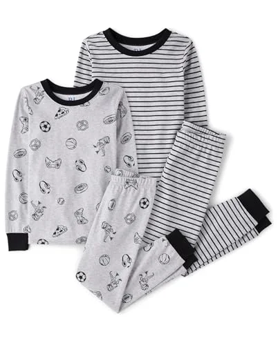 The Children's Place,Boys,100% Cotton Long Sleeve Top and Pants, 2 Piece Pajama Set,Stripes/Sports 2-pack,8