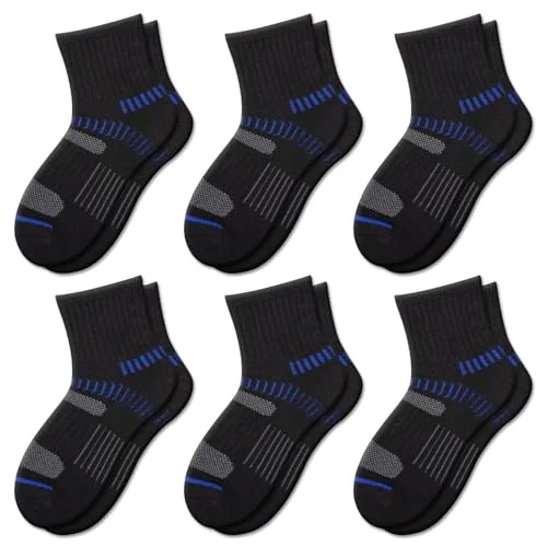 6 Pairs Comfoex Boys Socks Quarter Athletic Ankle Cotton Sports Socks For Kids 4-6, 6-8, 8-10 Years Old