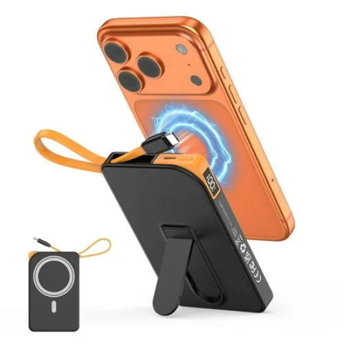 Magnetic Portable Charger 10000mAh Power Bank with 22.5W Fast Charging, USB-C Cable, and Foldable Stand