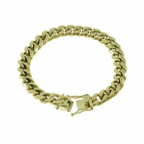10mm Mens Miami Cuban Link Bracelet 14k Yellow Gold Plated