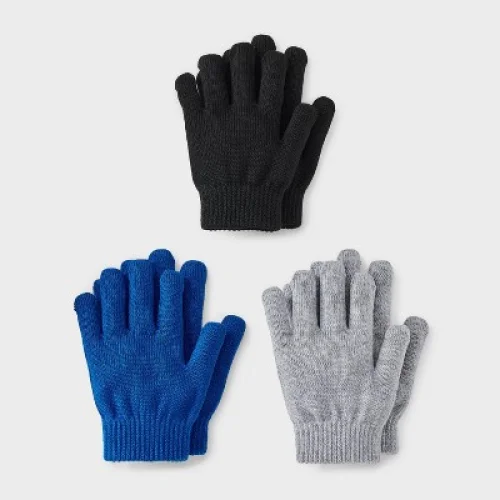 3pk Value Glove - Cat & Jack™ Gray/Black/Blue Kids’ Gloves