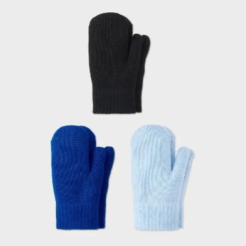 Toddler 3pk Mitten Set - Cat & Jack™ Light Blue/ Blue/ Black 2T-5T