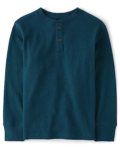 The Children's Place,Long Sleeve Thermal Henley Shirt,Large (10/12) Legion Blue