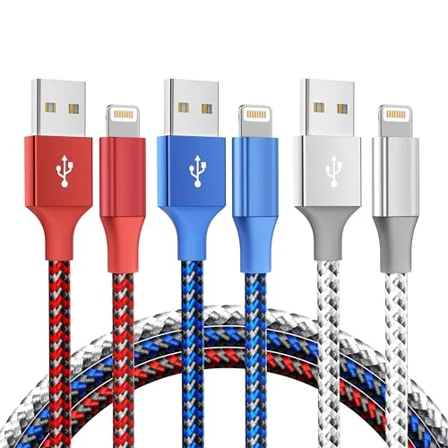 MenoSupp iPhone Charger 3Pack 10FT MFi Certified Nylon Braided Cord Fast Charging Lightning Cable Compatible with iPhone 14/13/12/11 Pro/11/XS MAX/XR and More