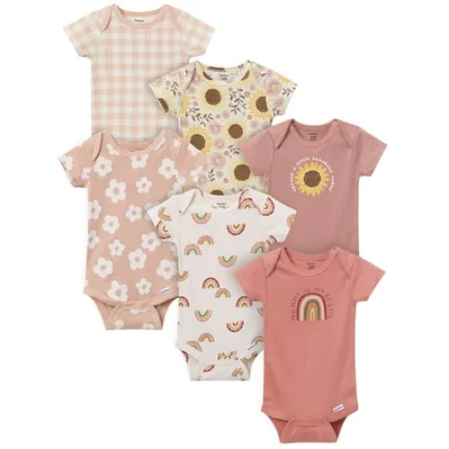Gerber Gender Neutral Short Sleeve Onesies, 6-Pack, Sizes Newborn - 18 Months