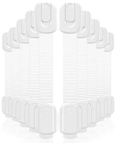 10 Pack Cabinet Locks Baby Proofing, Child Proof Cabinet Locks with 3M Adhesive - Easy Installation with Adjustable Straps, Multi-Purpose Child Safety Latches for Drawers Fridge Trash Cans Toilets