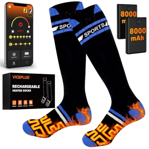 8000mAh Heated Socks for Men Women with App Control, Large-Capacity Rechargeable Battery, 360° Heating Warming, Electric Winter Socks, Foot Sole Heating, Foot Warmer for Skiing,Hiking,Hunting,Outdoor