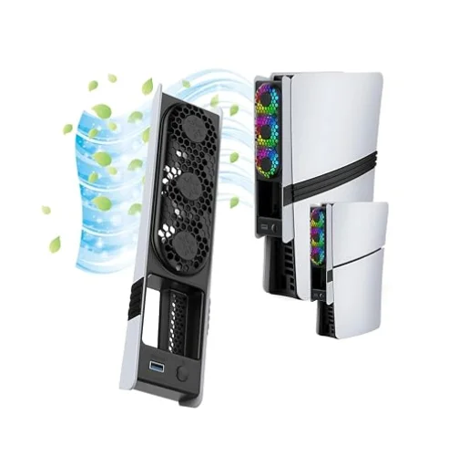 AMOZIFY Cooling Fan for PlayStation 5 (Slim/Pro, Disc & Digital) – 3-Speed, RGB, USB 3.0