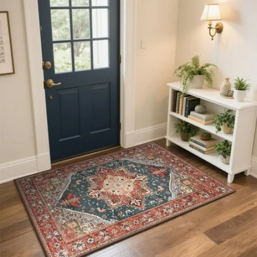 TWINNIS Boho Area Rug Soft Indoor Living Room Carpet, Red Bohemian Rug, 2'x3'