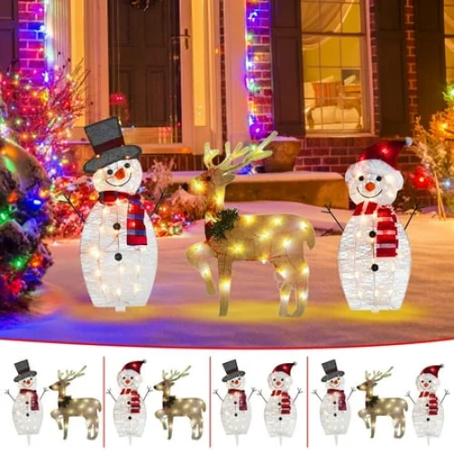 LED Light Up Penguin Christmas Decoration Acrylic Set - Waterproof Outdoor Holiday Decor for Yard Garden