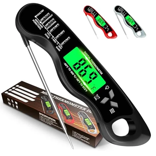 Meat Thermometer Digital，IP67 Waterproof Cooking Thermometer with Backlight, Calibration & Hold Function，Food Thermometer for Cooking,Outdoor Grilling，Suitable as Stocking Stuffers for Men
