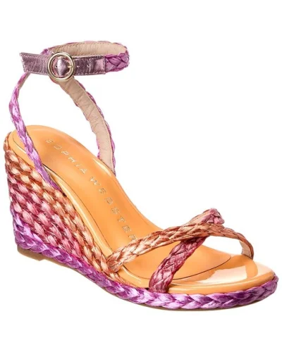 Sophia Webster Ines Mid Raffia & Leather Wedge Sandal Women's
