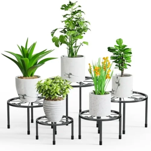 5-Pack Black Metal Plant Stands: Rustproof Flower Shelf for Indoor/Outdoor Use - Durable Pot Stands
