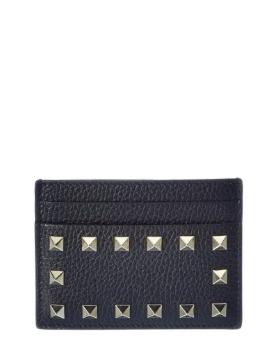 Valentino Rockstud Grainy Leather Card Holder Women's Black