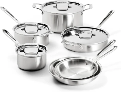 All-Clad D5 Brushed 5 Ply Stainless Steel Cookware Set 10 Piece w/ Frying Pans, Pots and Pans Set