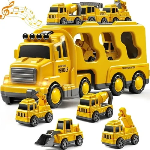 Construction Carrier Truck Toy 5-in-1 Friction Power Vehicle Car Toy for Toddlers Ages 3-6
