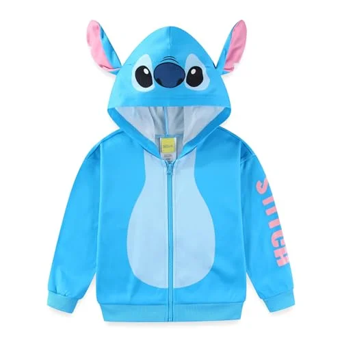 Disney Lilo and Stitch Girls Zip Up Hoodie with Ears for Big Kids Blue